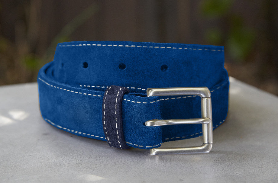 blue dress belt mens Blue suede calfskin belt